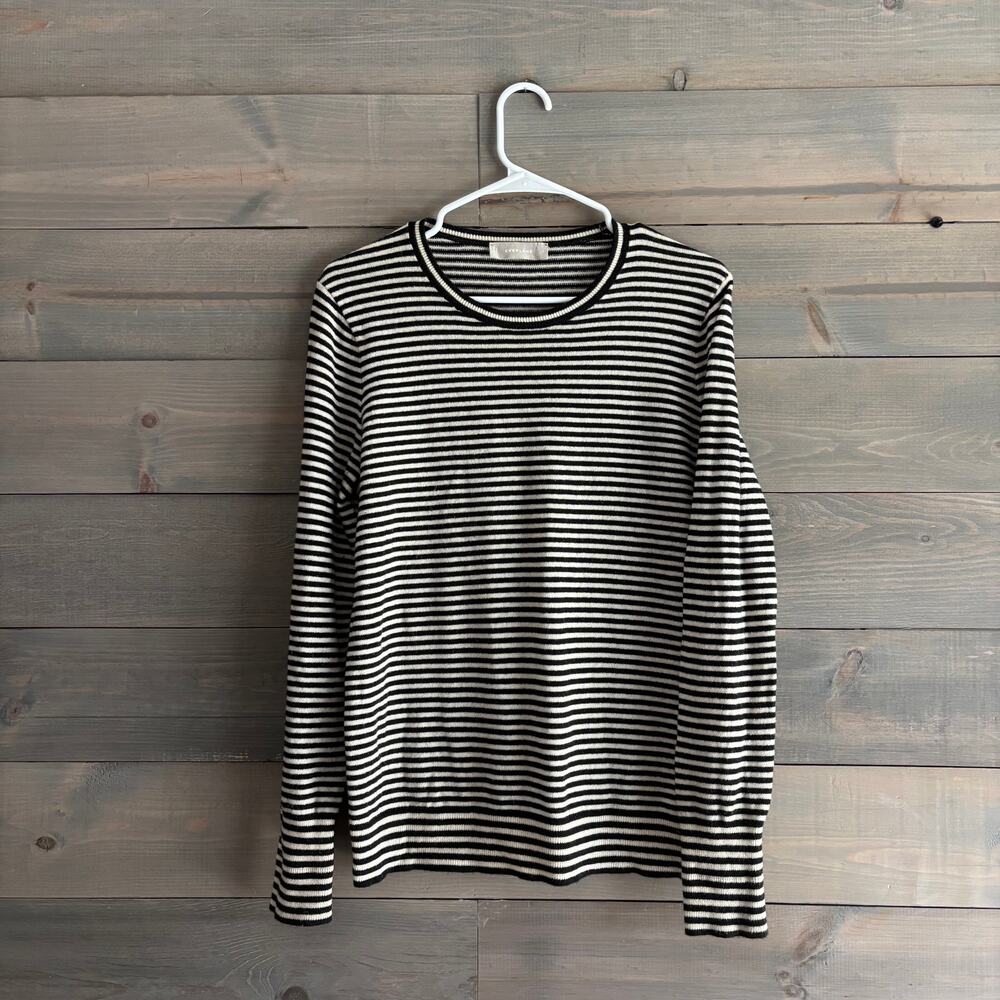 EVERLANE | 100% Cashmere Striped Sweater Black White Crewneck Sz L